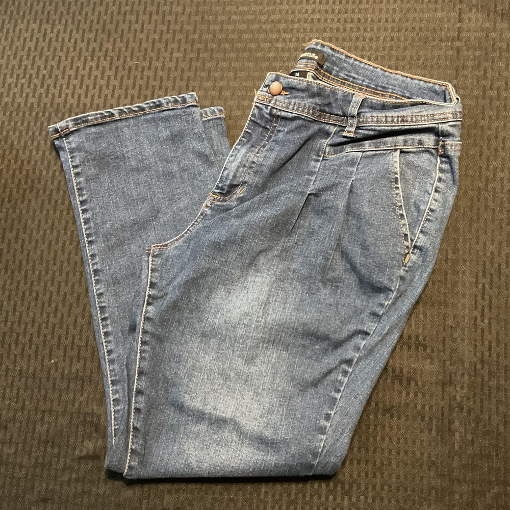 d.jeans Jeans Womens 14 Blue Medium‎ Wash Pleated High Rise Tapered Stretch Mom